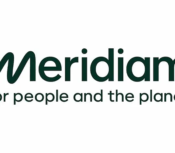 Meridiam‑Logo mit grünem Schriftzug und dem Slogan „for people and the planet“. Markenauftritt eines internationalen Infrastruktur‑ und Impact‑Investors.