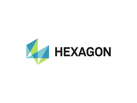 Logo von Hexagon mit blau‑grünem geometrischem Symbol und Schriftzug „HEXAGON“ – internationaler Anbieter für Messtechnik, GIS, Software und digitale Lösungen.